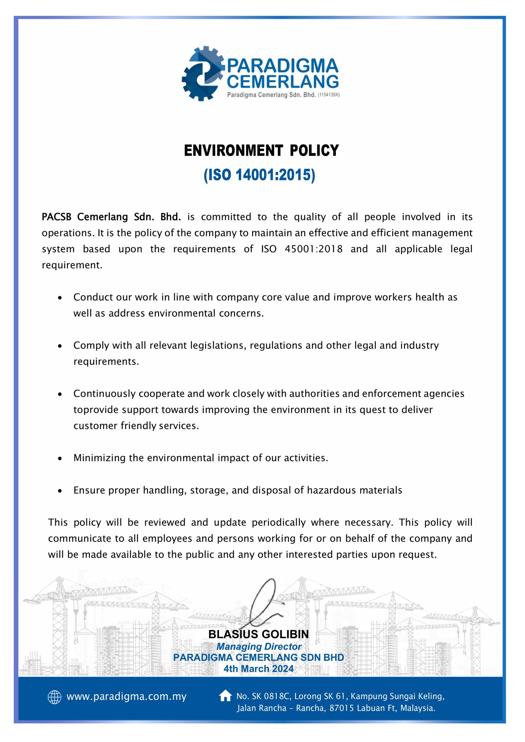 Policy - Environment